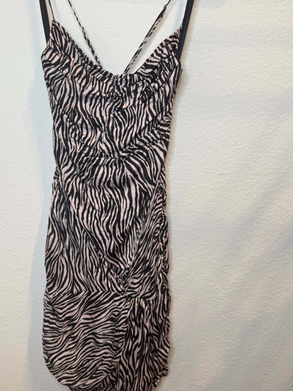 For Love & Lemons Black and Pale Pink Zebra-Asymmetrical Slip Dress